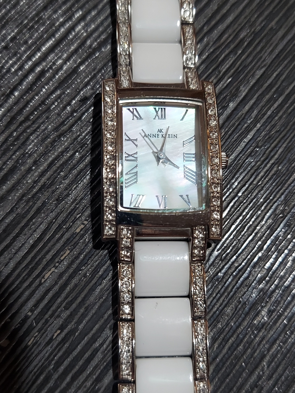 Anne Klein White Ceramic & Crystal Accent Rectangular Watch